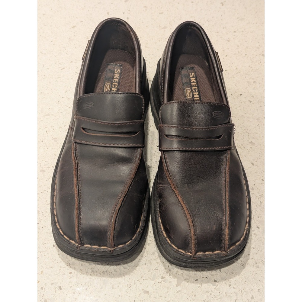 Vintage Skechers Y2K Grunge Brown Leather Chunky Oxford Loafers Women's 8.5 US - Picture 2 of 10